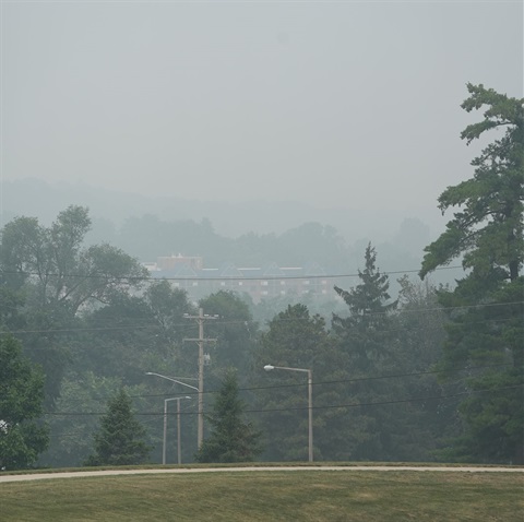 A photo from Crane Park showing the haze of wildfire smoke in the area.