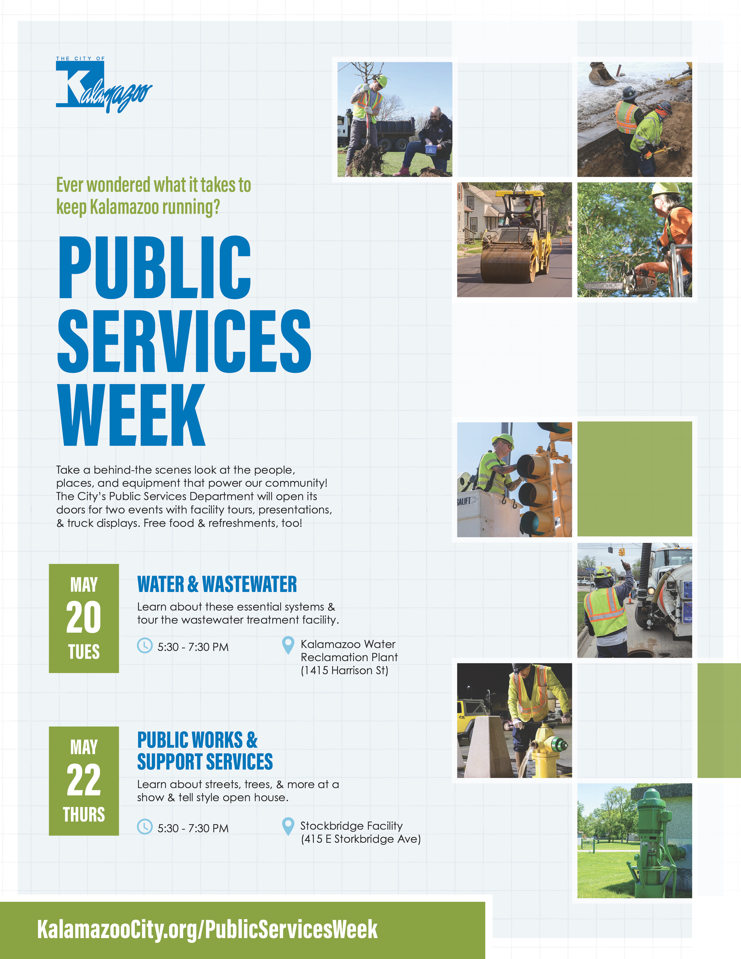 Public Services Week Flyer with details and images of Public Services workers