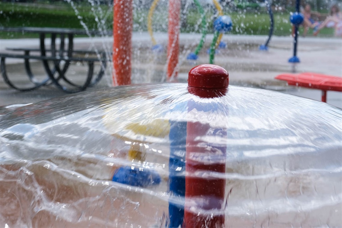 A photo of a water feature at the LaCrone Park Splash Pad