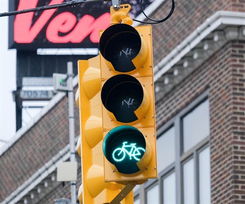 A photo of a bike traffic signal on Michigan Ave