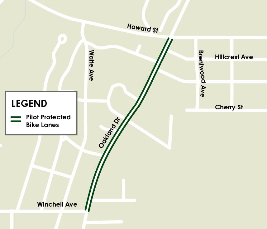 A map for protected bike lanes on Oakland Dr