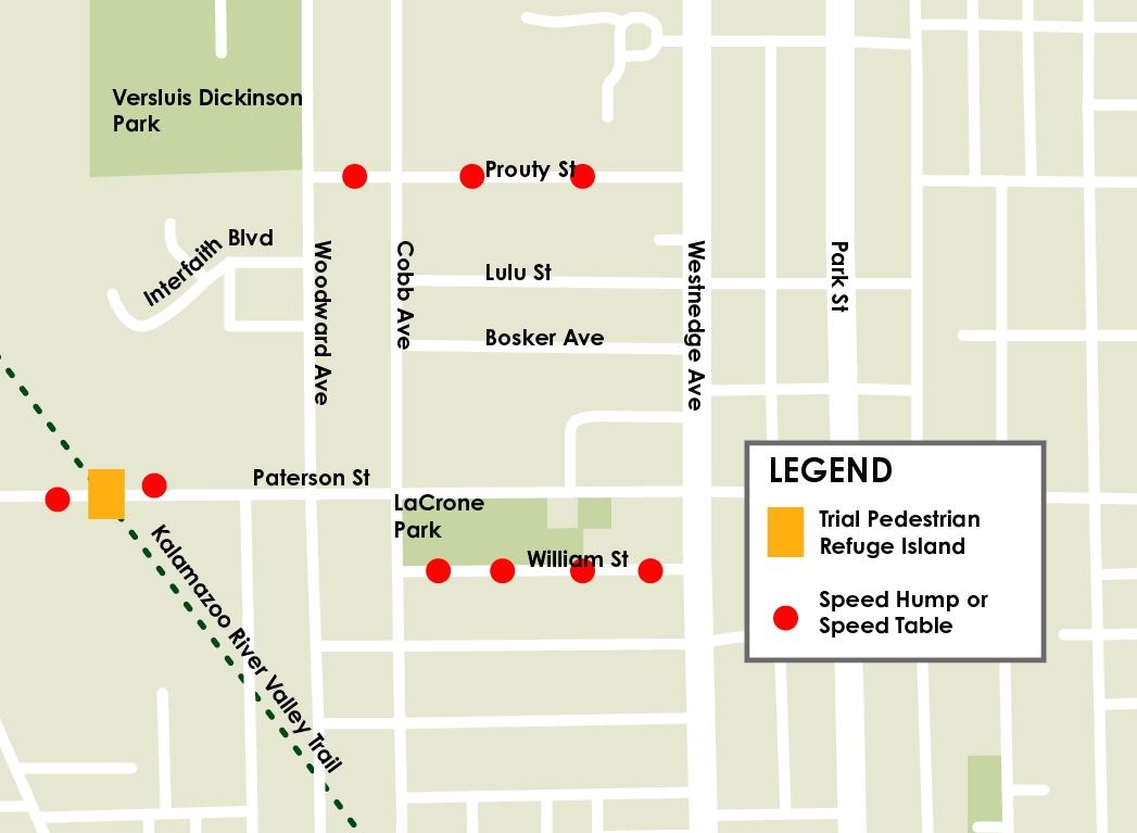 Map of Speed Hump/Table locatons in the Northside Neighborhood