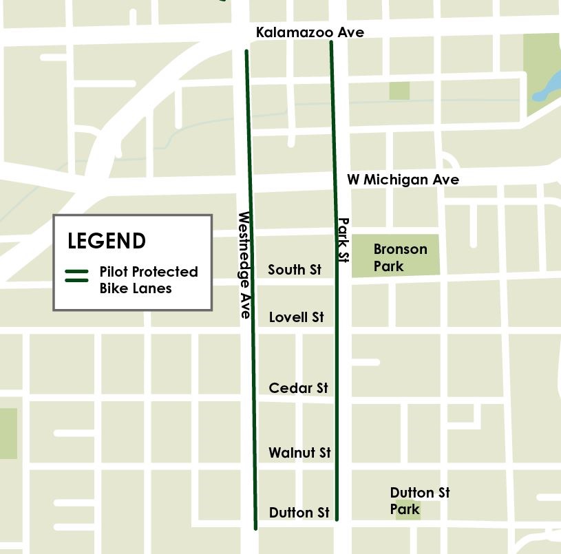 A map for protected bike lanes on Westnedge & Park