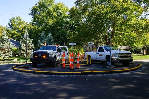 Photo of contractors installing a traffic circle in Winchell