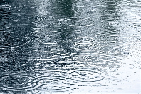 A photo of rain drops in a puddle.