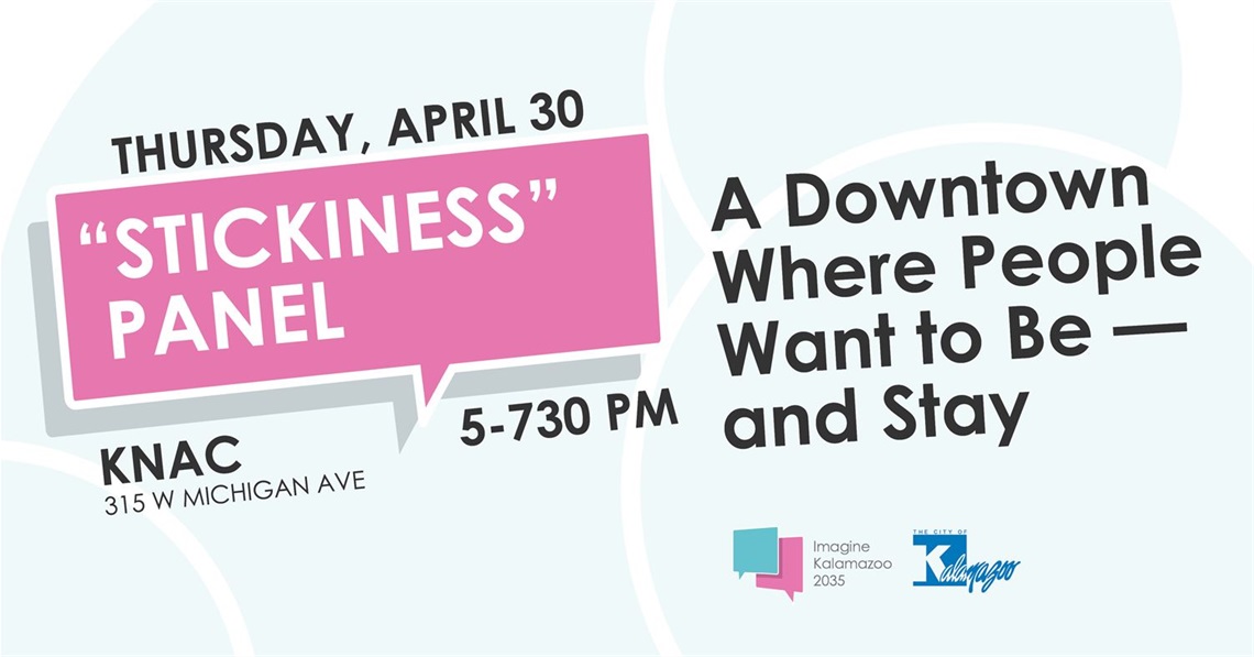 A graphic with a pink speech bubble containing details for the Stickiness Panel event. The event details are also contained on this event page.