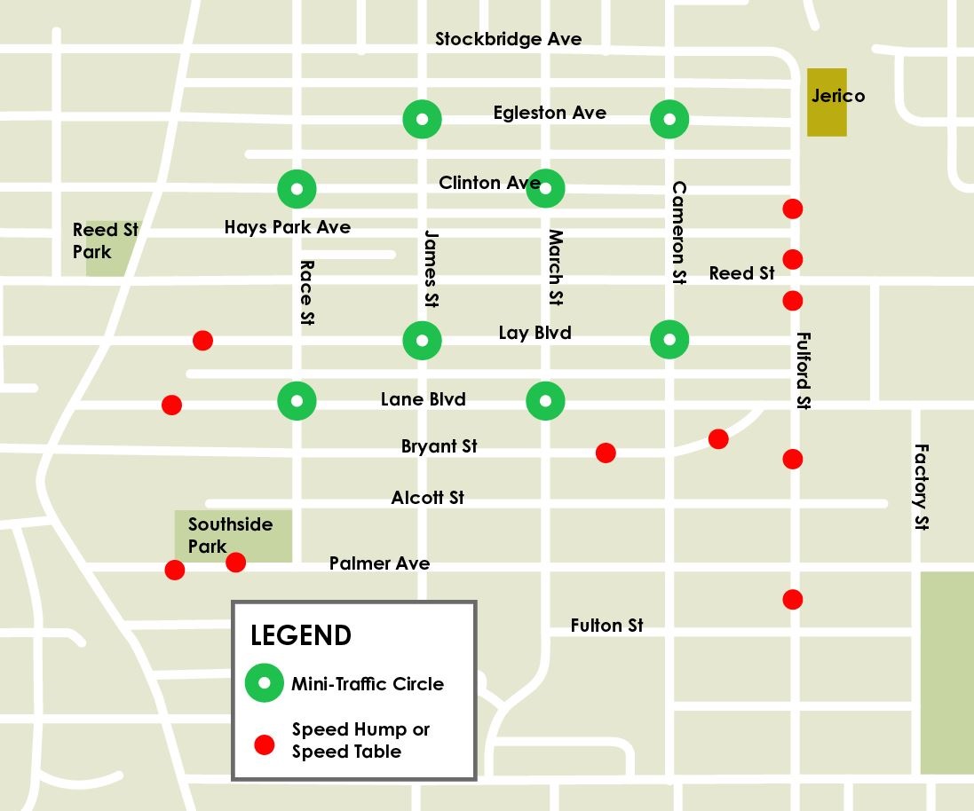 Map of traffic calming locations proposed in the Edison Neighborhood